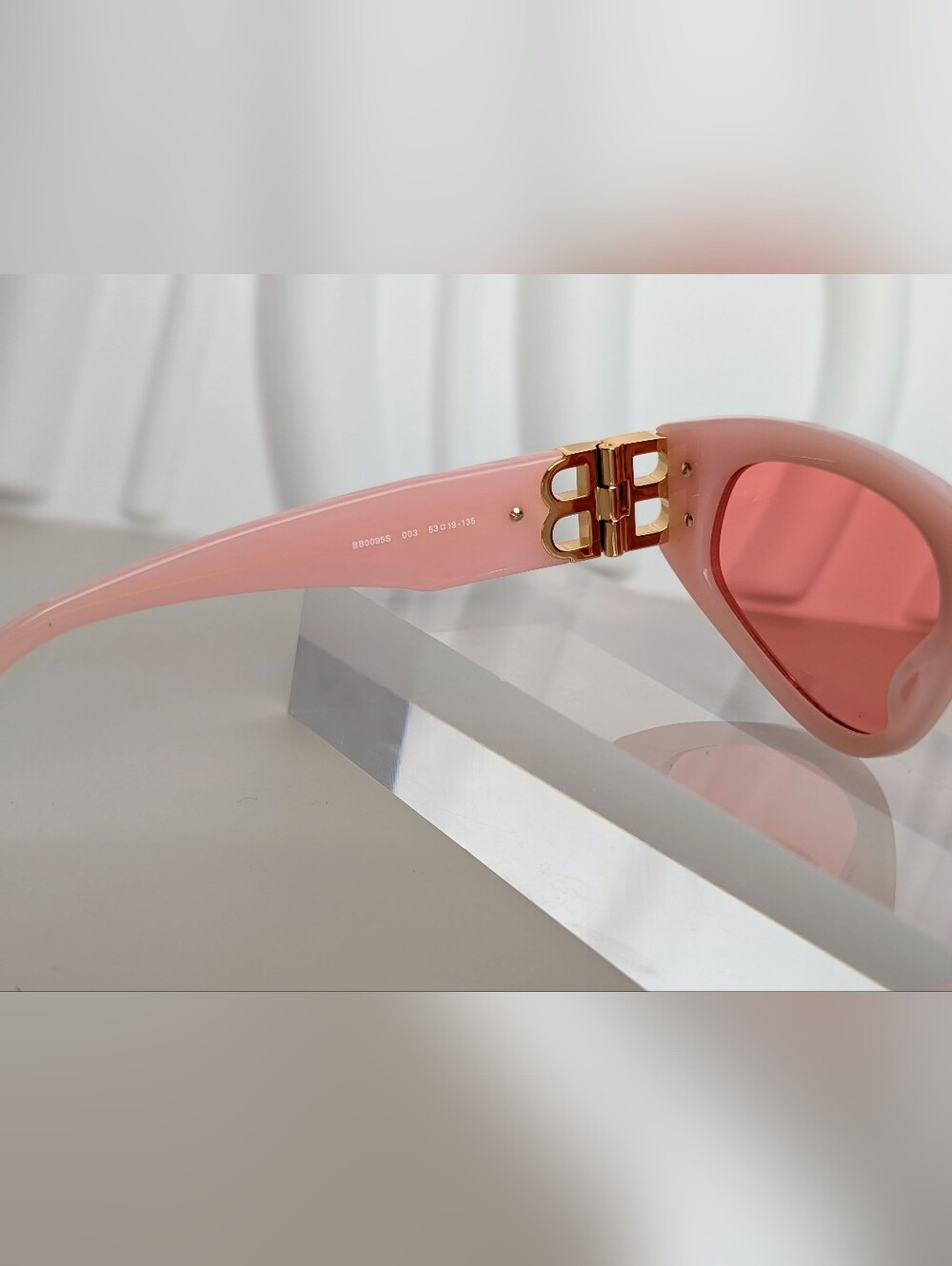 Balenciaga BB0095S Pink Gold Cat Eye Sunglasses BB Logo NWT Made In Italy - Picture 11 of 16